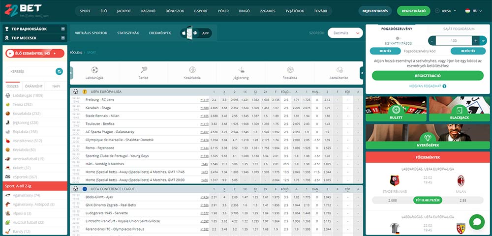22Bet sportfogadás Magyar